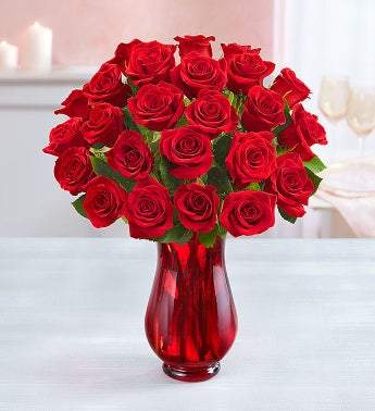 1-800-Flowers Two Dozen Red Roses with Red Vase Flowers 1-800-Flowers 