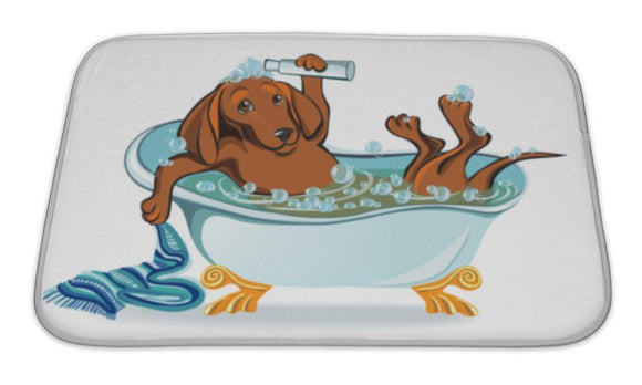 Bath Mat, Dog Bathing Dachshund Lying In The Bath With Bubbles Bath Mat Gear New 