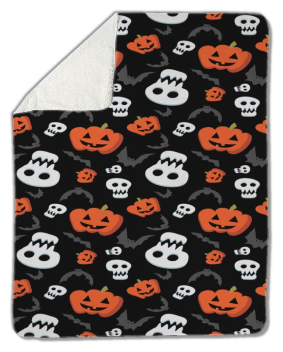 Blanket, Funny halloween pattern with skulls, bats and pumpkins Blankets US Drop Ship 