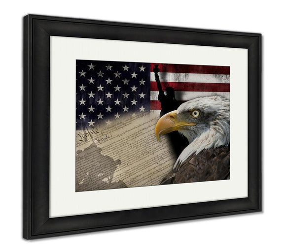 Framed Print, American Flag And Monuments Framed Print Ashley Art Studio 