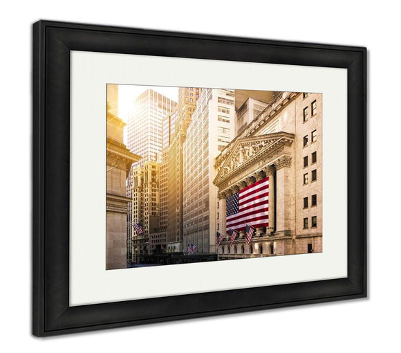 Framed Print, Famous Wall Street And The Building In New York New York Stock Exchange With Framed Print Ashley Art Studio 