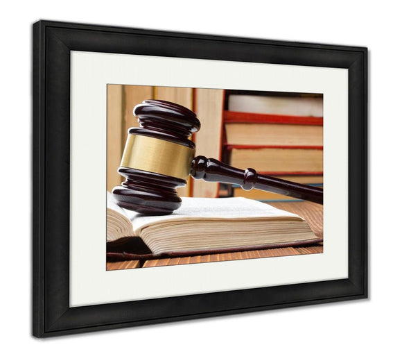 Framed Print, Supreme Court Law Book Wooden Judges Gavel On Table Courtroom Framed Print Ashley Art Studio 