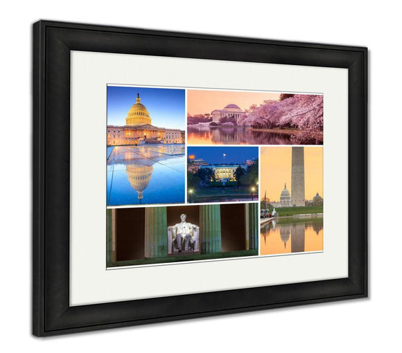 Framed Print, Washington Dc Famous Landmarks Picture Collage Framed Print Ashley Art Studio 