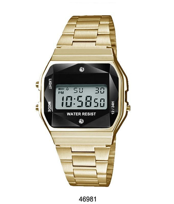 Gold Sports Metal Band Watch with Gold Metal Case and Black Crystal Cut LCD Display Watches: Digital AkzanWholesale 