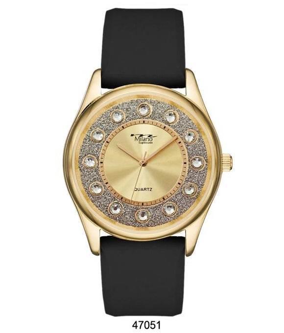 M Milano Expressions Black Silicon Band Watch with Gold Case and Gold Dial Watches: Ladies AkzanWholesale 