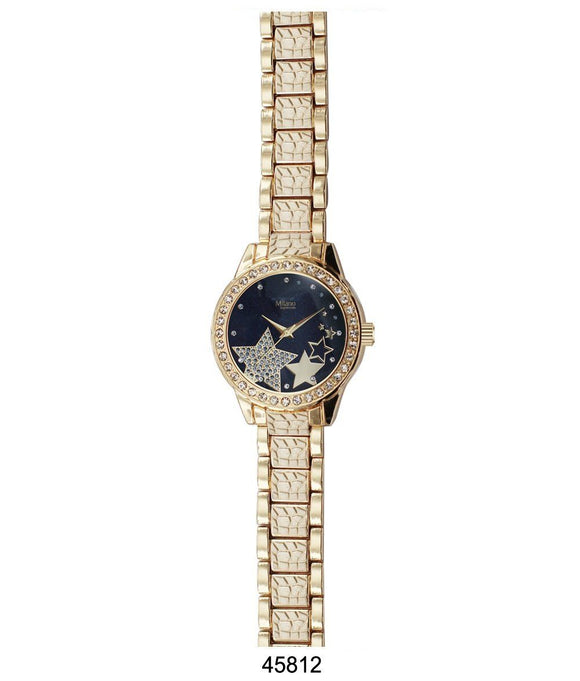 M Milano Expressions Gold Metal Band Watch with Black Dial Watches: Ladies AkzanWholesale 