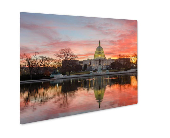 Metal Panel Print, Washington Dc Capitol Building Cloudy Sunrise Mirror Reflection Metal Panel Print Ashley Art Studio 