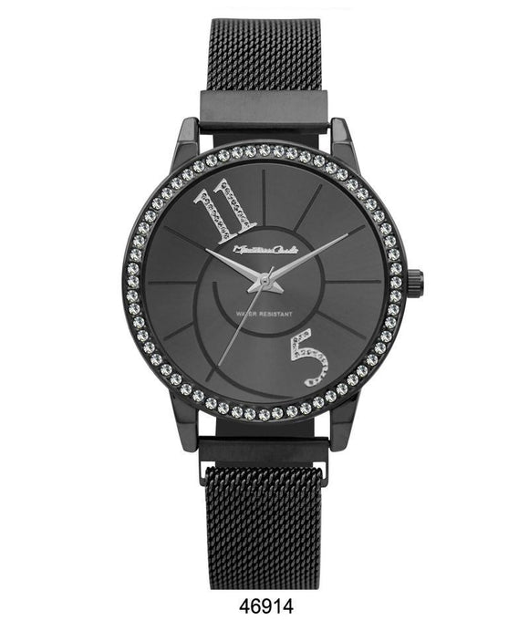 Montres Carlo Black Stainless Steel Mesh Band Watch with Magnetic Strap Watches: Ladies AkzanWholesale 
