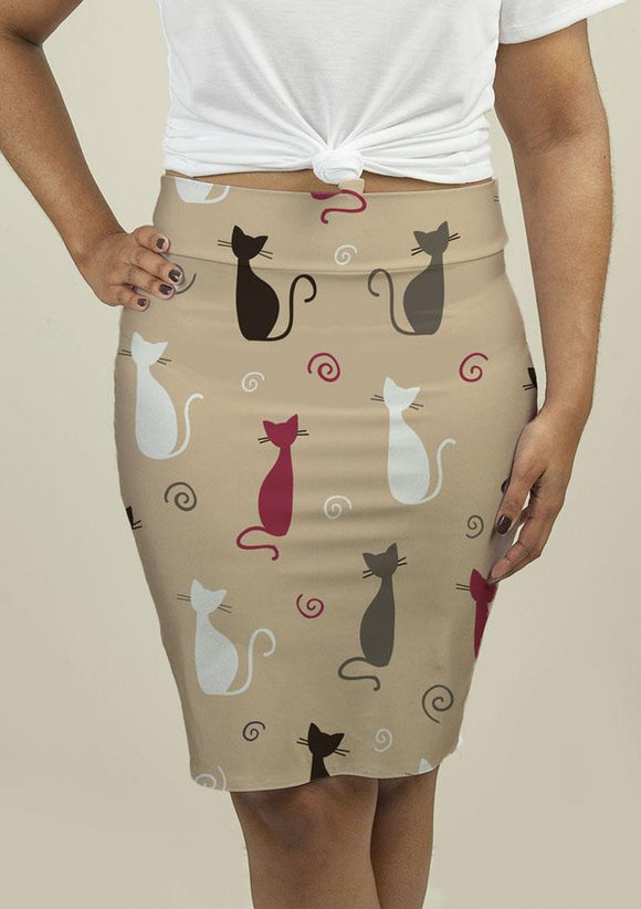 Pencil Skirt with Cats Pattern Skirts Gear New 