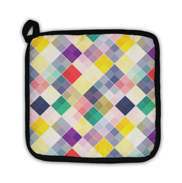 Potholder, Retro Pattern Colorful Mosaic Banner Repeating Geometric Tiles With Colored Potholder Gear New 