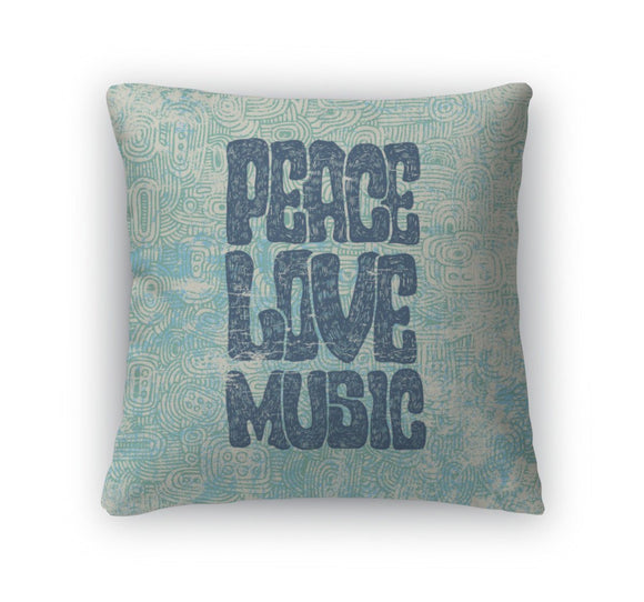 Throw Pillow, Retro Design Of Peace Love And Music Throw Pillow Gear New 