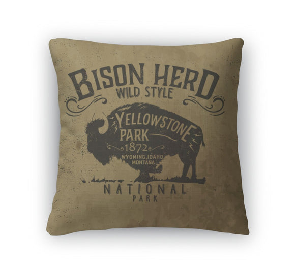 Throw Pillow, Vintage Western Buffalo Silhouette Print Throw Pillow Gear New 