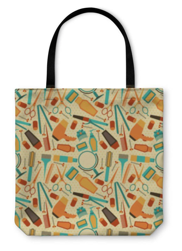 Tote Bag, Hairdressing Tools Pattern In Retro Style Tote Bag Gear New 