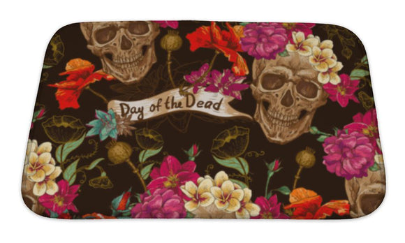 Bath Mat, Skull And Flowers Bath Mat Gear New 