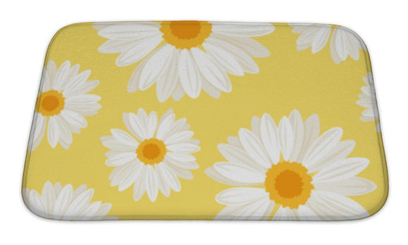 Bath Mat, With Daisy Flowers On Yellow Illustration Bath Mat Gear New 