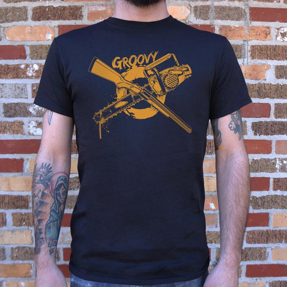 Groovy Chainsaw And Boomstick T-Shirt (Mens) Mens T-Shirt US Drop Ship 